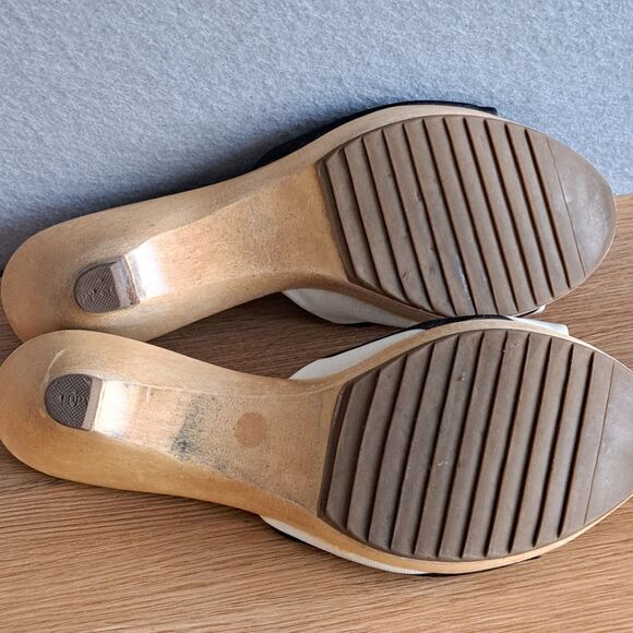 Kate Spade Vintage Women’s 8 Black Bow Kitten Heel Open Toe Sandals Clogs Wood - Picture 10 of 11